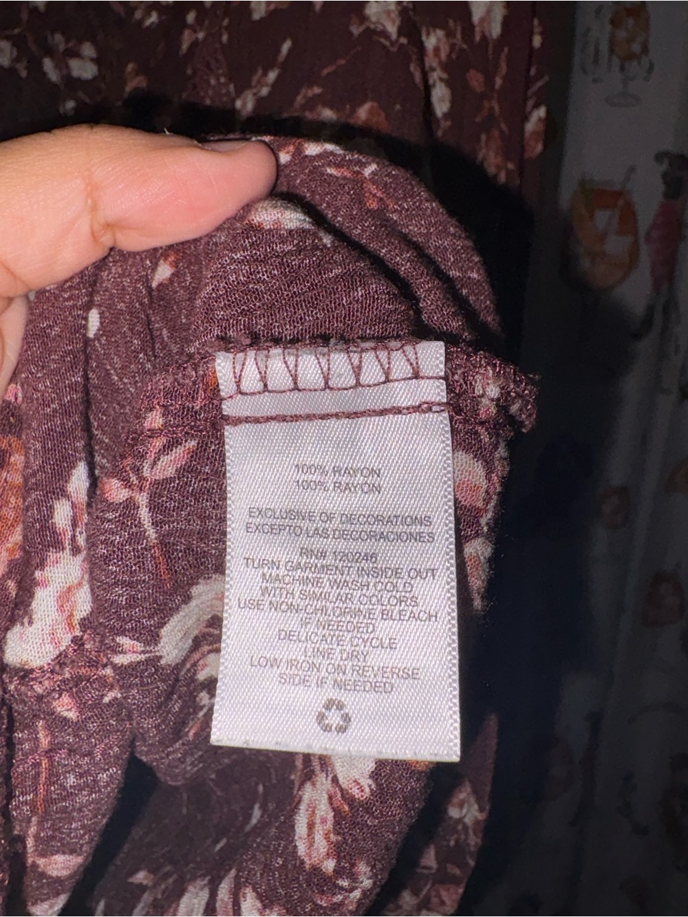 Floral Ruffle-Trim Long Sleeve Top - Brown - Picture 6 of 6